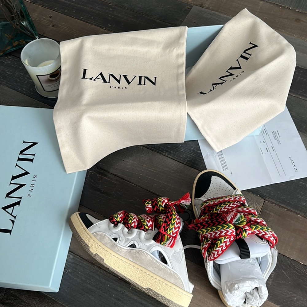 Lanvin Paris sneakers shoes slid on low top curb mules black white green red 38